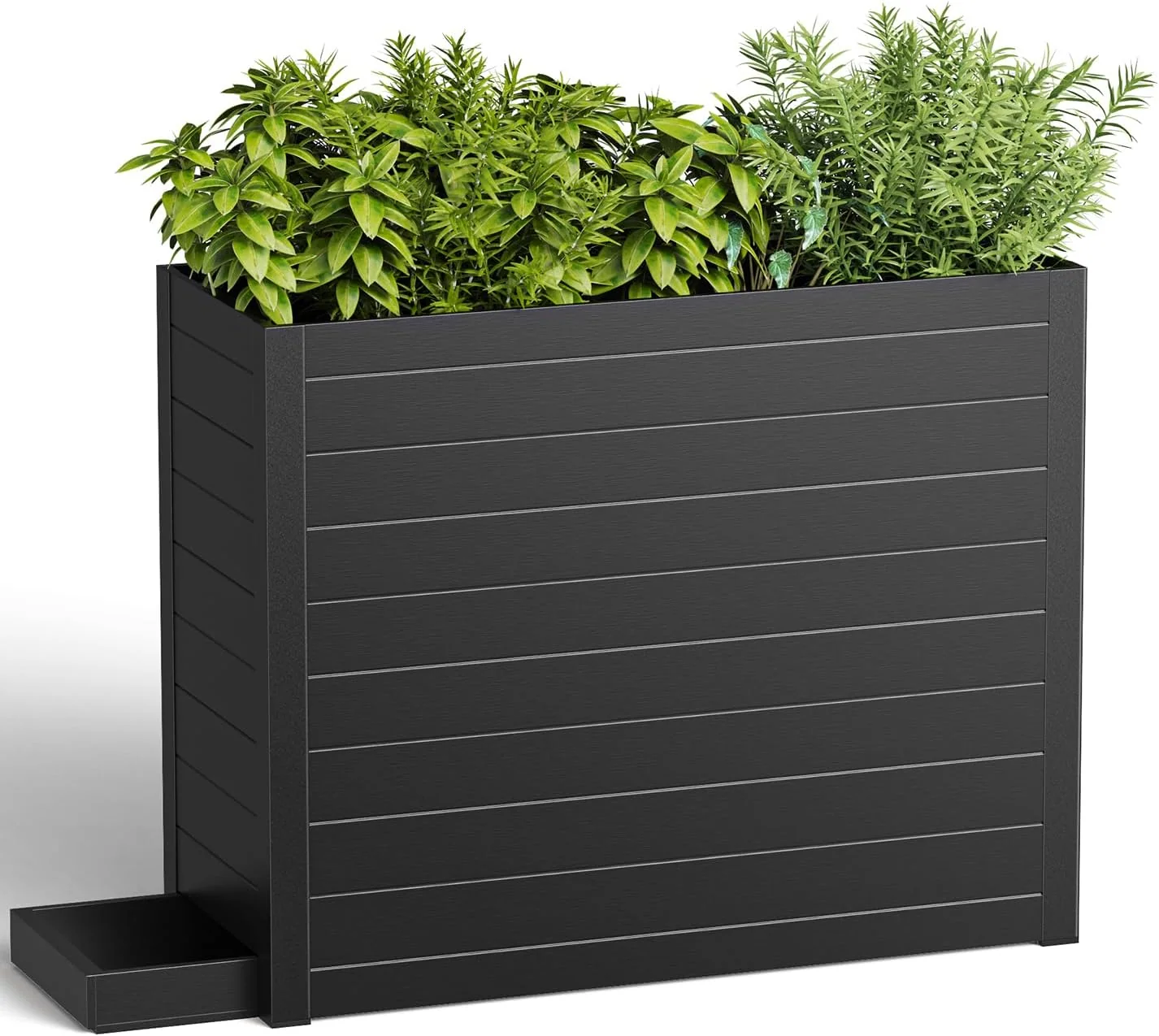 Large Rectangular Planter Box with Drain Tray,30" Lx12 Wx24 H, Black All-Weather Durable Outdoor Planter Box with Drainage Holes & Removable Shelf, For Tall Small Plants, Trees, Flowers