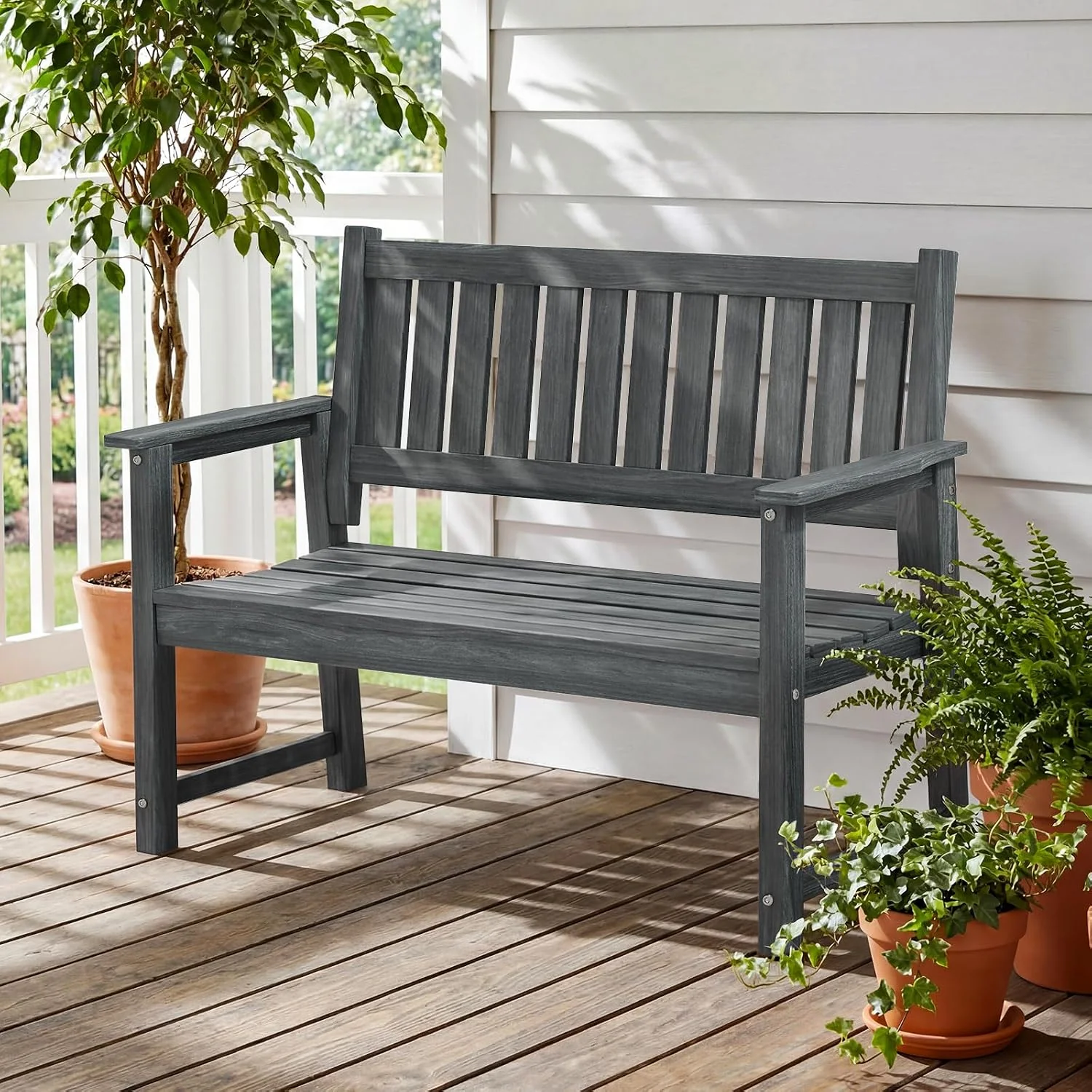 All Weather Poly Lumber Outdoor Garden Bench, 2-Person, Dark Gray 700 Lbs Weight Capacity Heavy Duty Weatherproof Patio Seating Furniture for Porch Balcony Park, No Maintenance Furniture