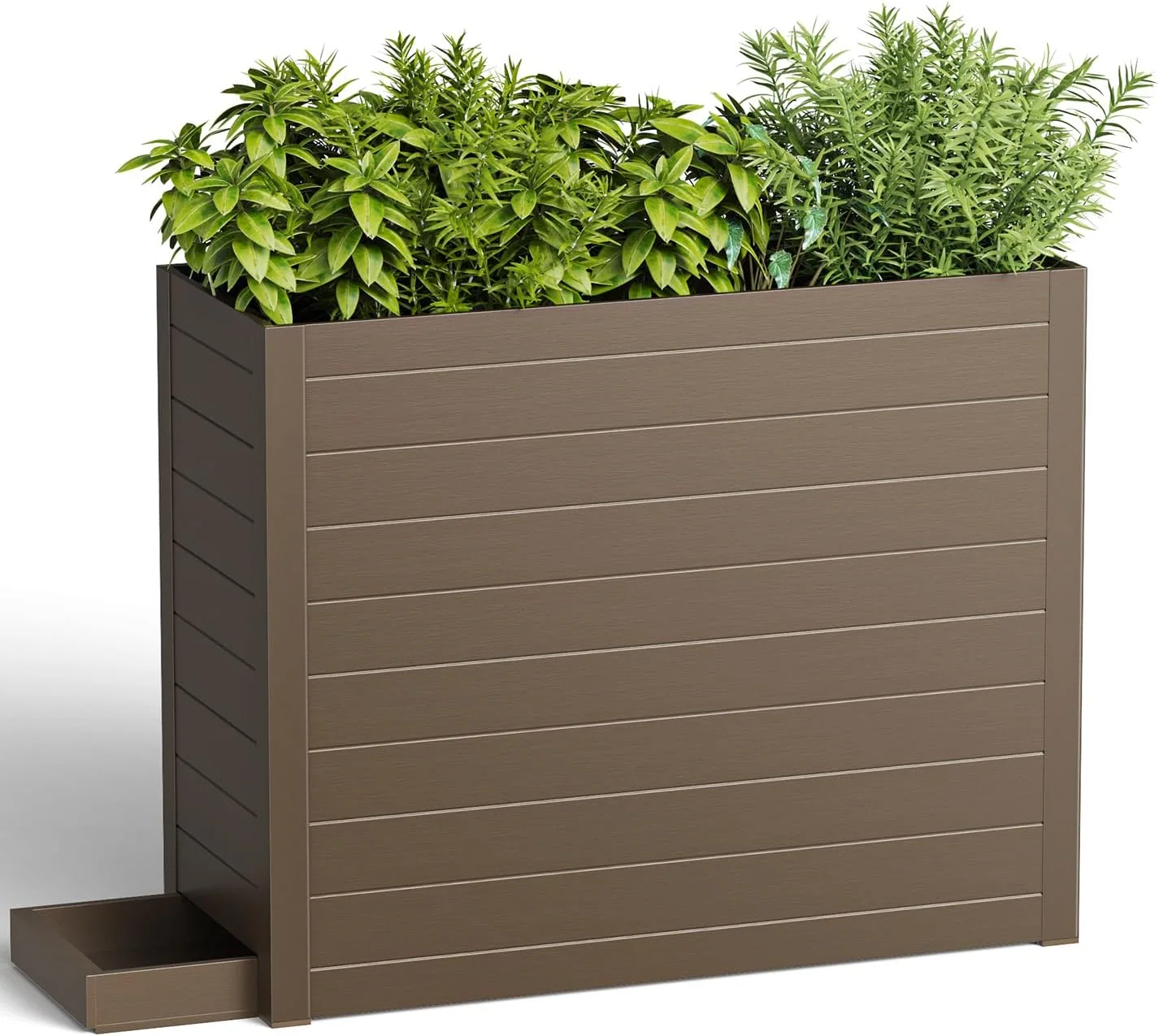 Large Rectangular Planter Box with Drain Tray,30" Lx12 Wx24 H, Brown All-Weather Durable Outdoor Planter Box with Drainage Holes & Removable Shelf, For Tall Small Plants, Trees, Flowers