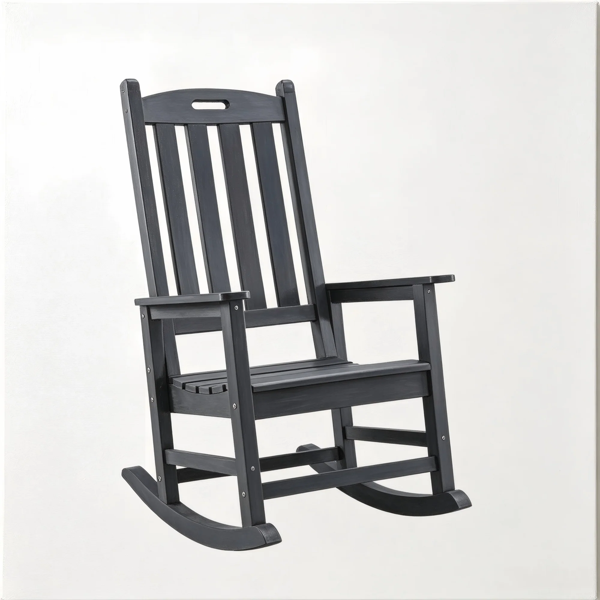 Oversized Outdoor Rocking Chair, HIPS Porch Rocker (Black) High Back Rocking Chairs for Adult, 350lbs Weight Capacity, All-Weather Patio Rocker for Garden Balcony