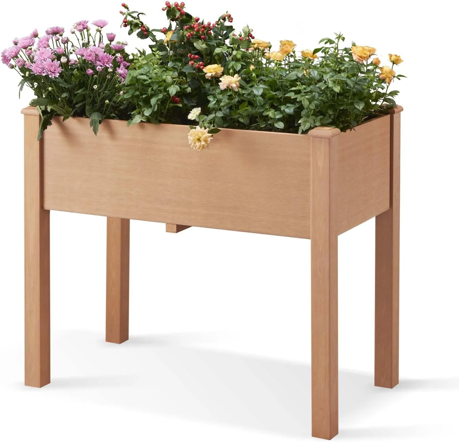 Raised Garden Bed with Legs, Poly Lumber Raised Planter Box, Outdoor Elevated Garden Bed Suit for Backyard, Patio, Balcony 34" D x 18" W x 30" H（Teak）