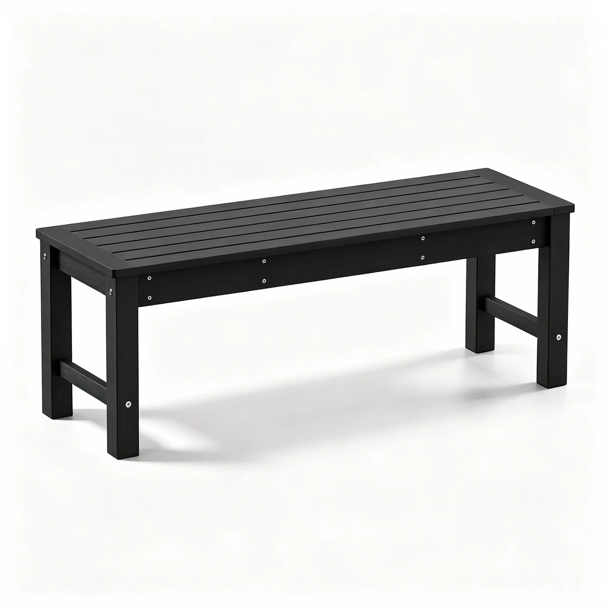 HDPE Outdoor Bench, 2-Person Backless Garden Bench, Black Low Maintenance Patio Furniture, Weatherproof & Fade-Resistant Bench for Yard, Balcony, and Porch