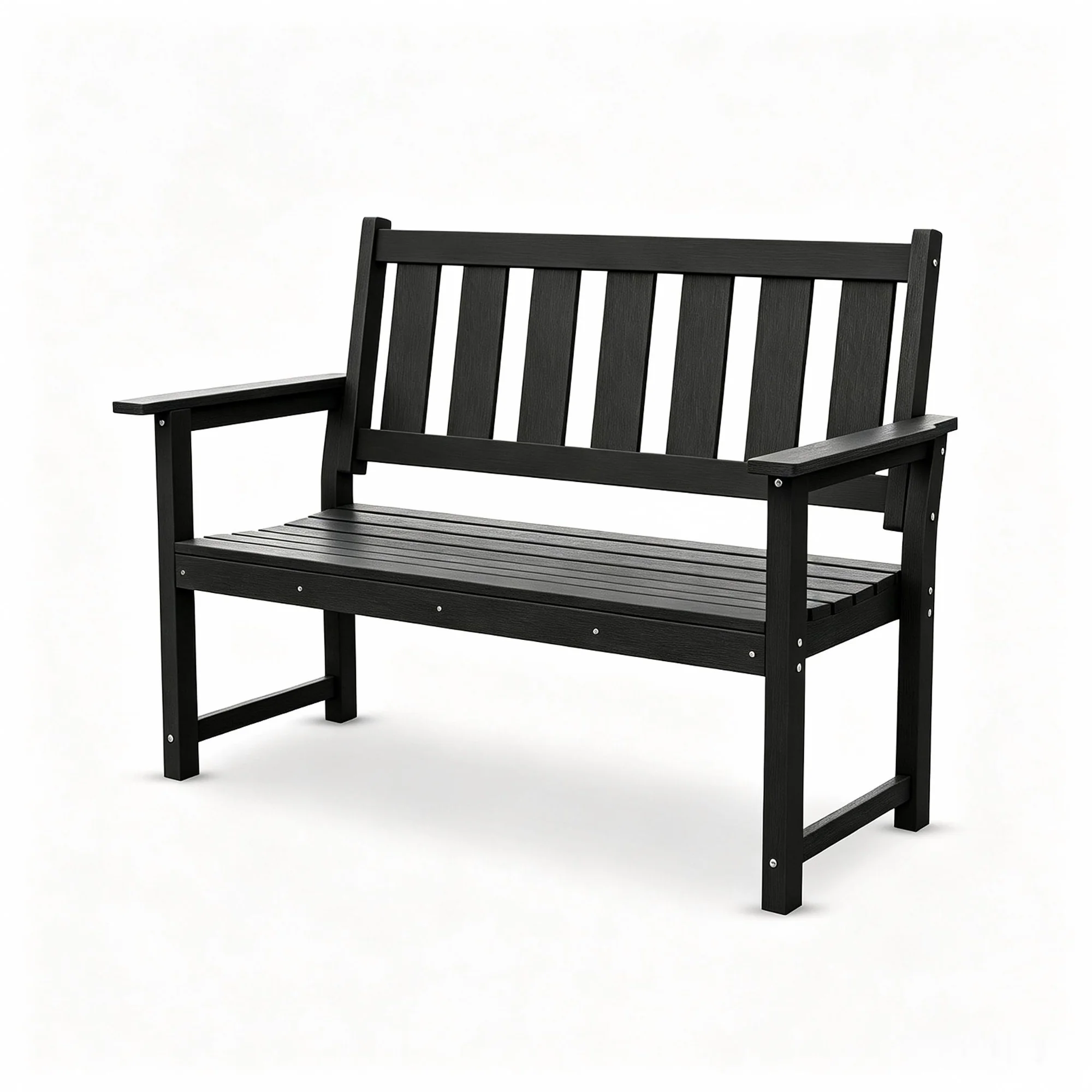 HDPE Outdoor Bench Weatherproof Patio Seating, Mocha Black 2-Person Poly Lumber Garden Bench with 800 lbs Weight Capacity for Porch, Backyard, Lawn, Park, Balcony and Church Furniture