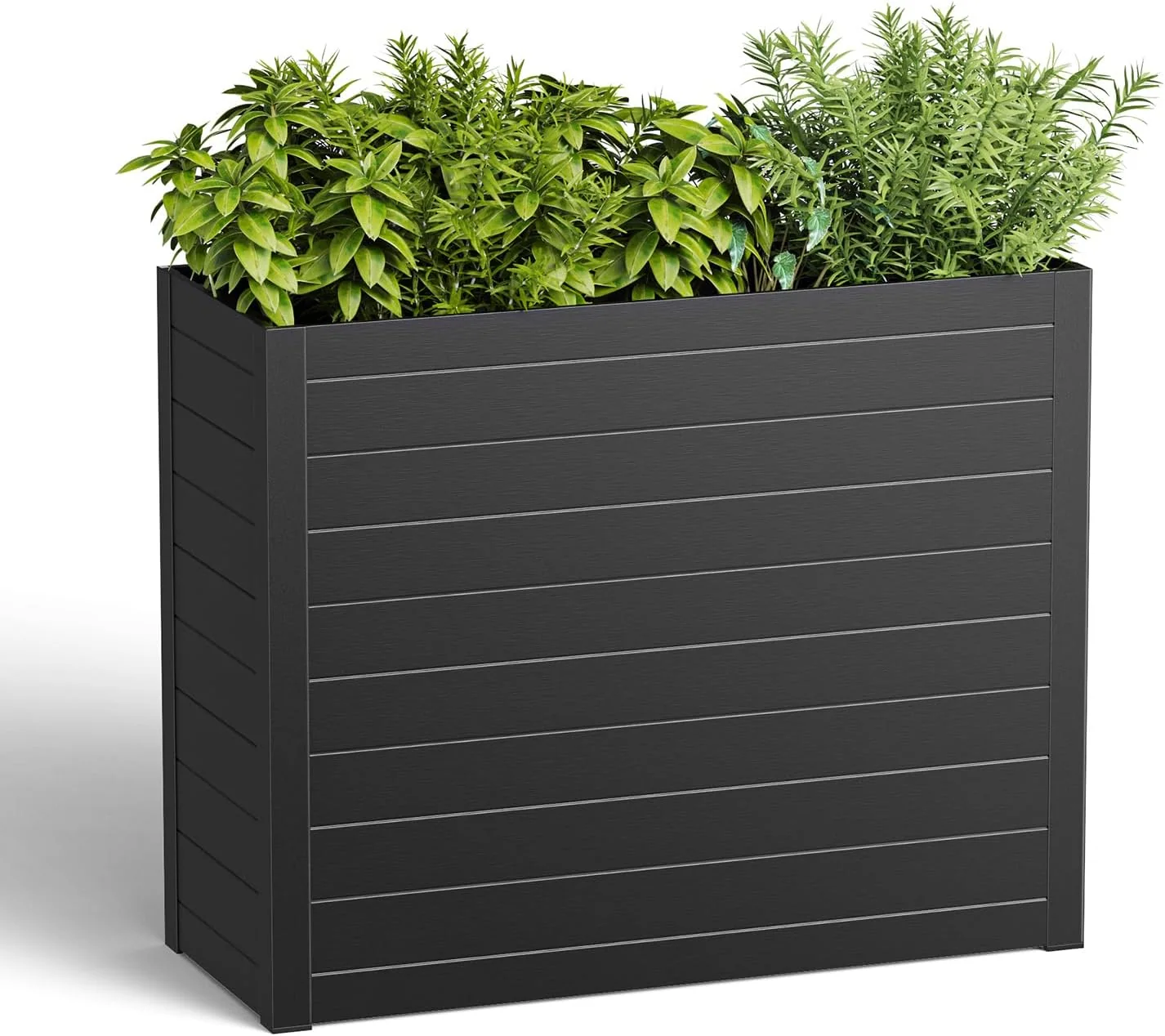 Large Rectangular Planter Box with Drain Tray,30" Lx12 Wx24 H, Black All-Weather Durable Outdoor Planter Box with Drainage Holes & Removable Shelf, For Tall Small Plants, Trees, Flowers