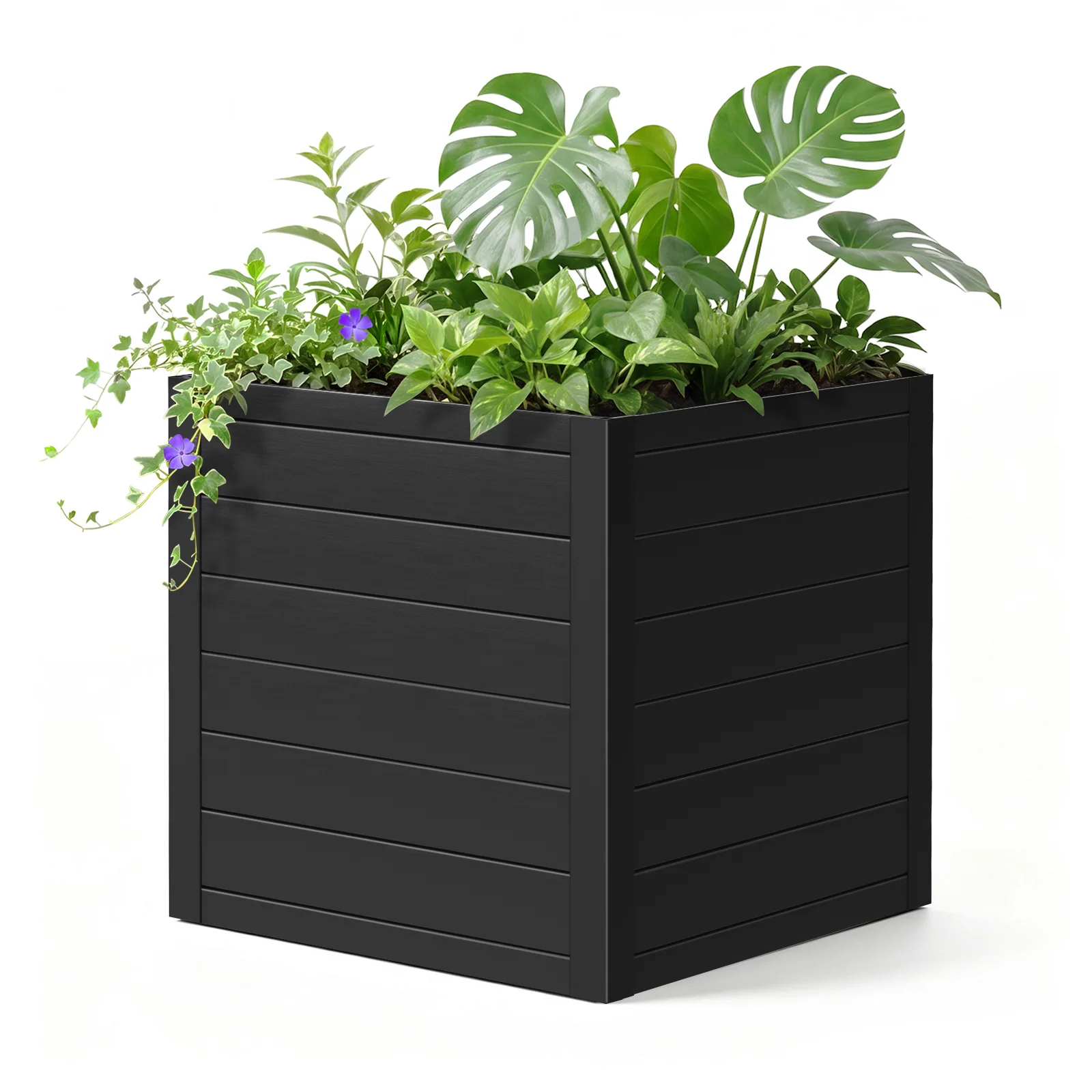 Square Outdoor Planter Box 18" (D) x 18" (W) x 17.7" (H), Black Planter, Rot-resistant and waterproof; Suitable for front porches, patios, or gardens