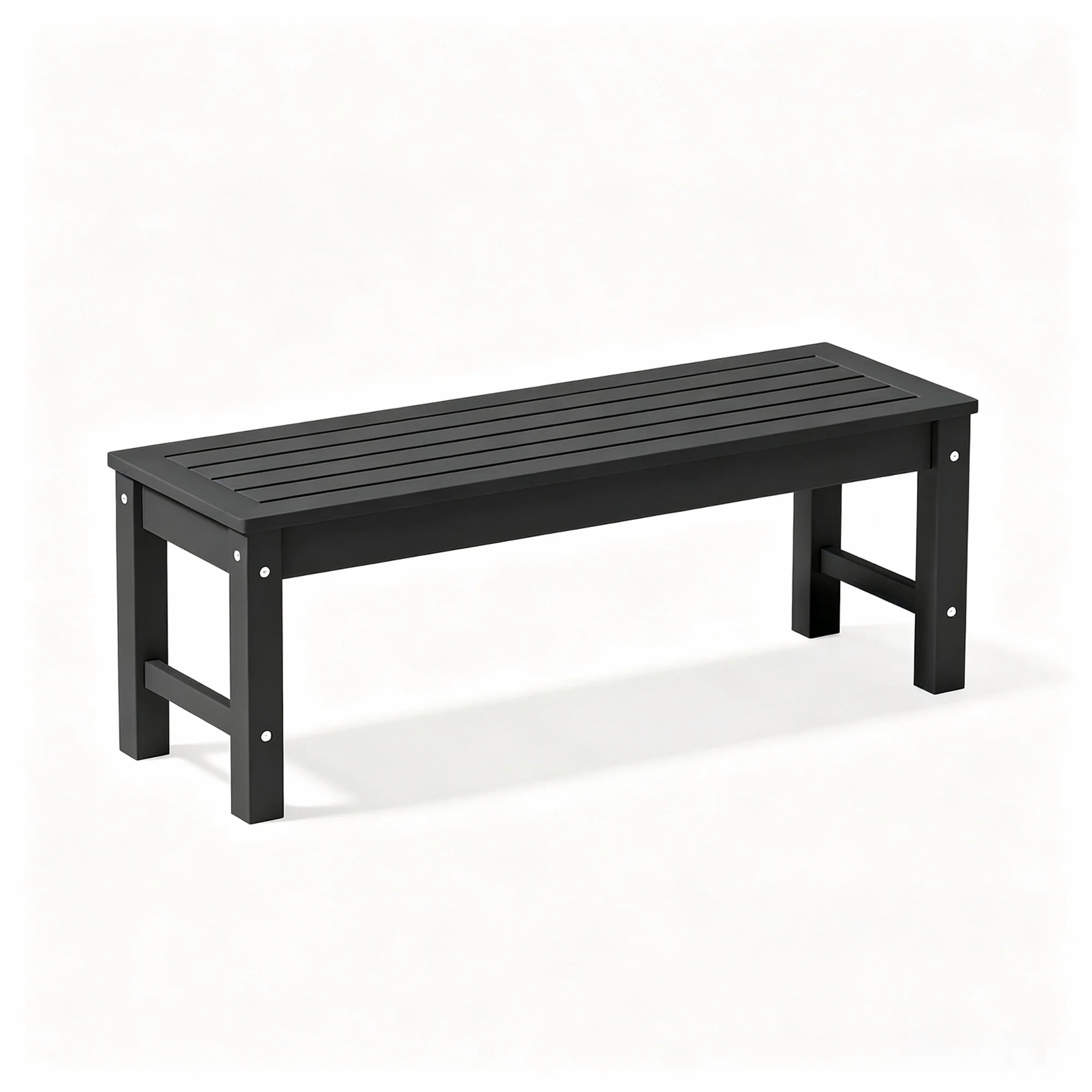 47" Backless HIPS Outdoor Bench for 2-Person, Black All-Weather Garden Benches , 700 Lbs Weight Capacity, Poly Lumber Patio Furniture Bench for Porch, Park and Entryway