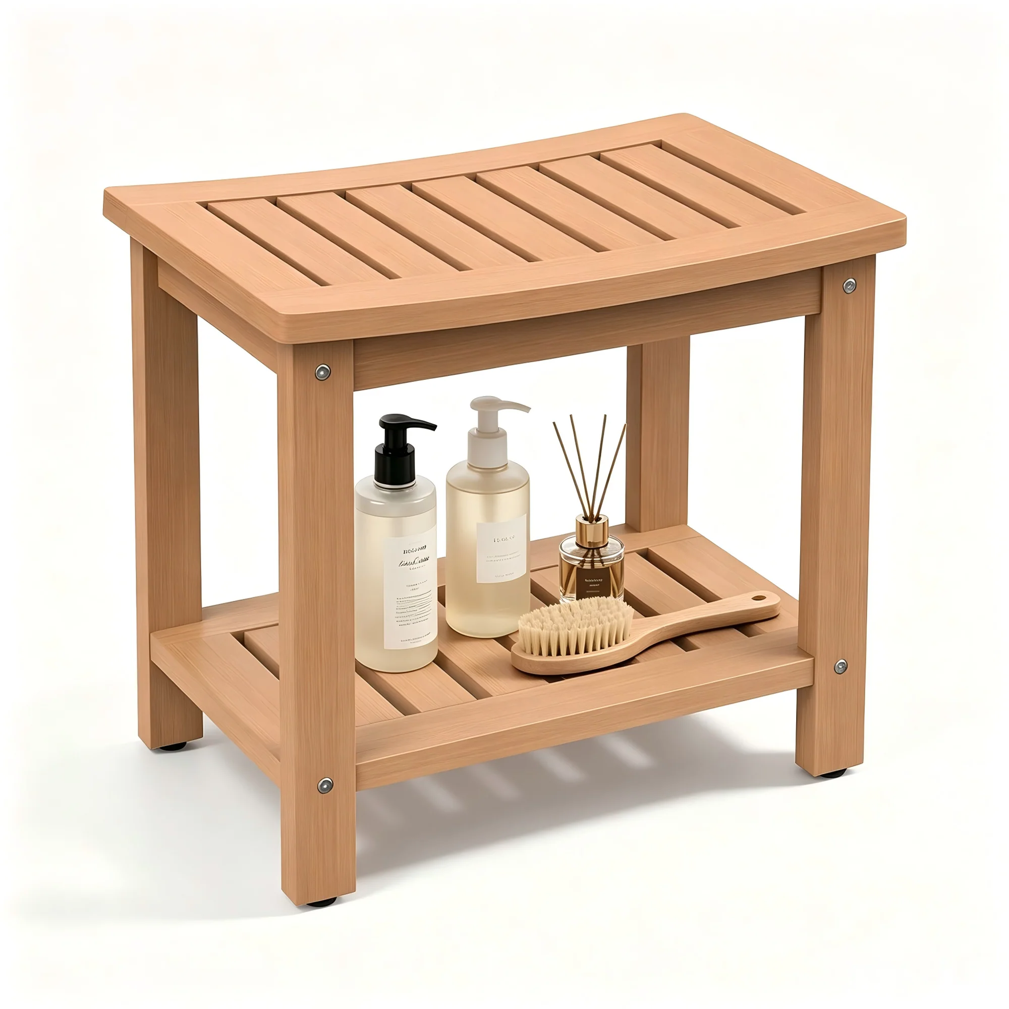 21" Poly Lumber Shower Bench Seat, Waterproof Shower Stool, White Non-Slip Shower Stool with Storage Shelf, Extra Wide Wood like Bathroom Inside Shower Chair Indoor Outdoor Use No Maintenance