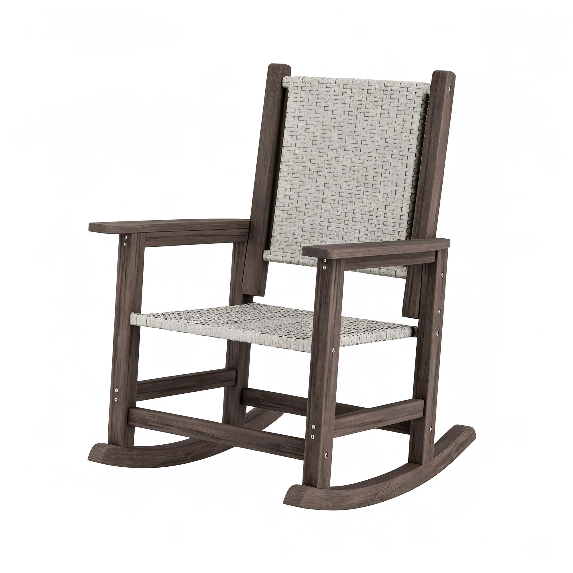 HDPE Outdoor Rocking Chair, All-Weather Wicker Porch Rocker, Dark Brown Durable HDPE frame with woven seat and back, weather-resistant, ideal for porch, patio, garden, lawn, balcony and outdoor use