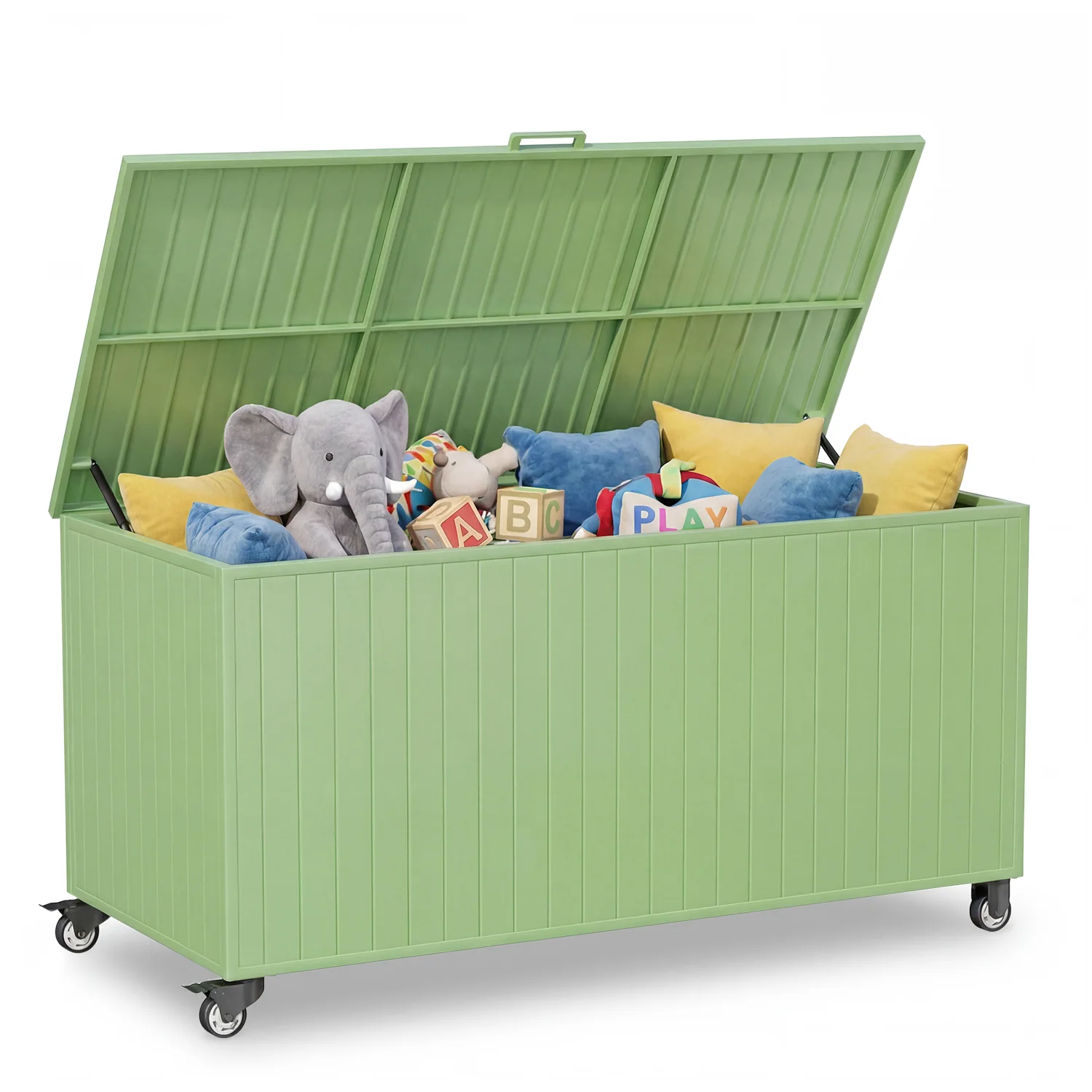 250 Gallon Metal Large Outdoor Deck Box with 4 Wheels, Green Hydraulic Pistons , Waterproof outdoor storage box for Patio Furniture Cushions, Pool Accessories & Garden Tools