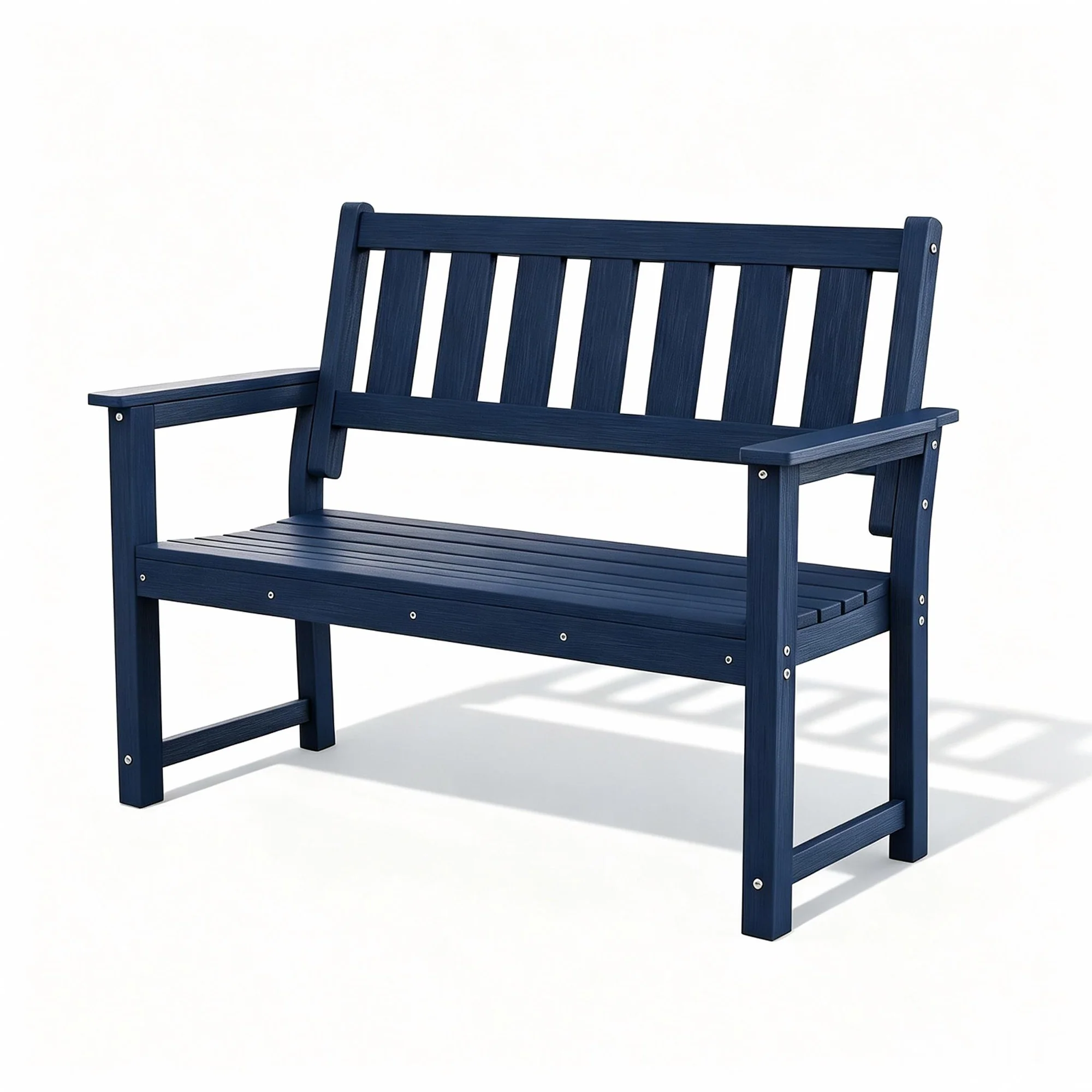 HDPE Outdoor Bench Weatherproof Patio Seating, Blue 2-Person Poly Lumber Garden Bench with 800 lbs Weight Capacity for Porch, Backyard, Lawn, Park, Balcony and Church Furniture