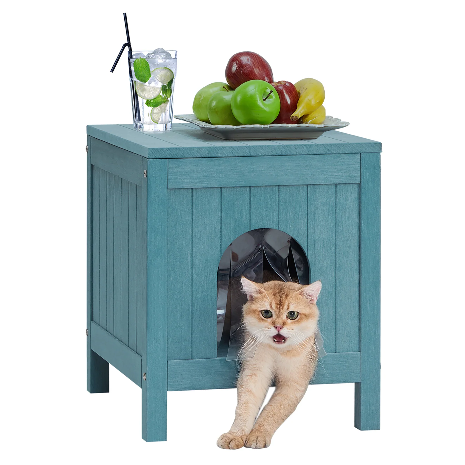 Outdoor Cat House Weatherproof, HIPS Cat Houses (Blue, Small) Hinged Roof, Insulated, Elevated Floor, Spacious Escape Door, Easy Assembly, Moisture & Odor Resistant