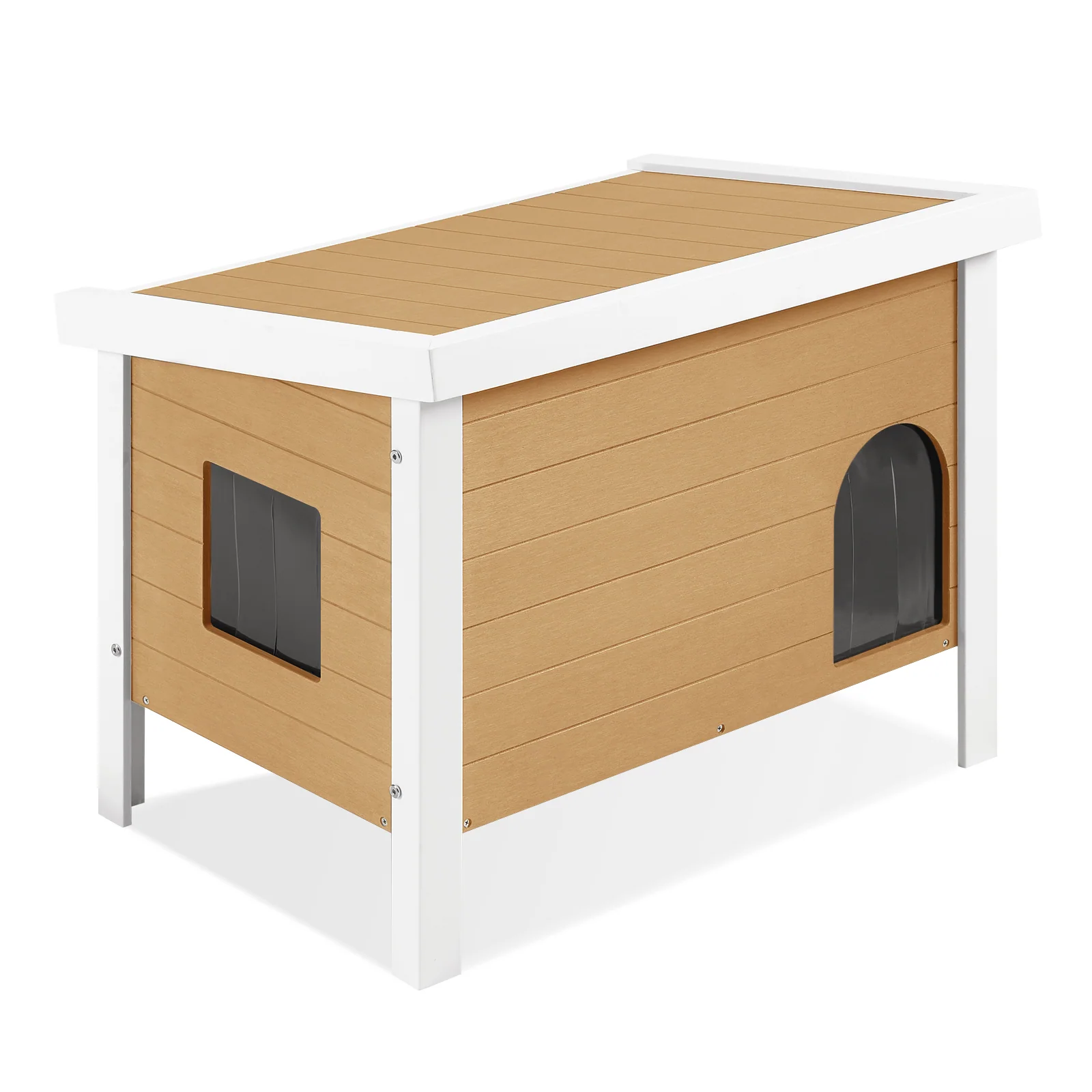 Outdoor Cat House Weatherproof, HDPE Cat Houses (Teak, Extra Large) Hinged Roof, Insulated, Elevated Floor, Spacious Escape Door, Easy Assembly, Moisture & Odor Resistant