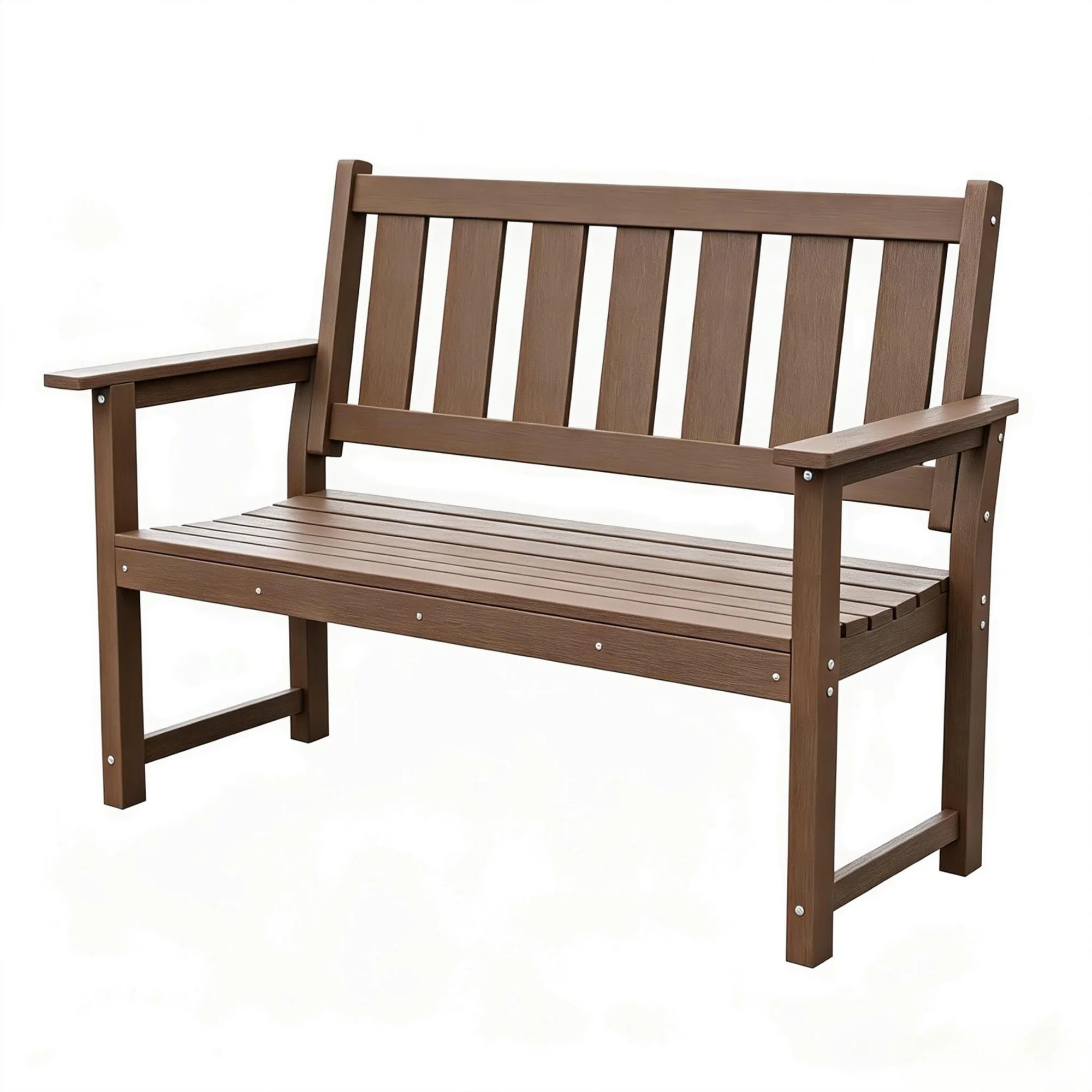 HDPE Outdoor Bench Weatherproof Patio Seating, Mocha Brown 2-Person Poly Lumber Garden Bench with 800 lbs Weight Capacity for Porch, Backyard, Lawn, Park, Balcony and Church Furniture
