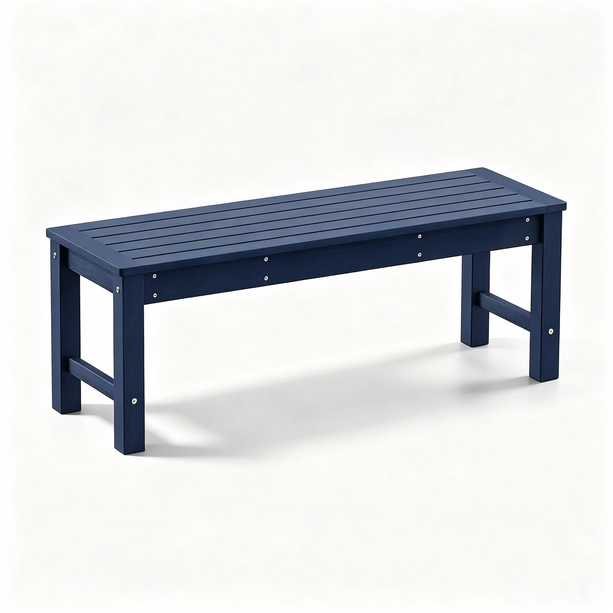 HDPE Outdoor Bench, 2-Person Backless Garden Bench, Blue Low Maintenance Patio Furniture, Weatherproof & Fade-Resistant Bench for Yard, Balcony, and Porch