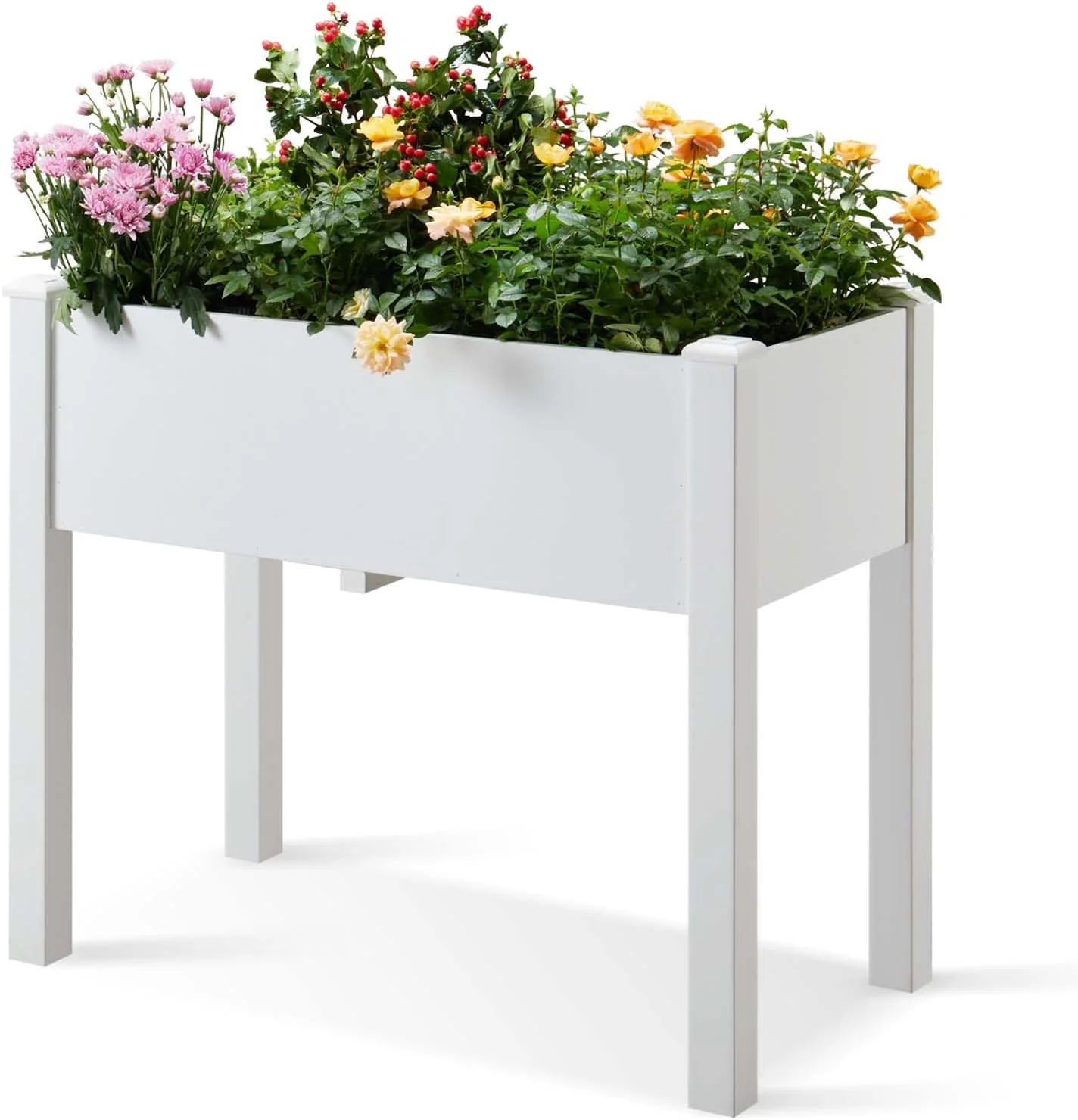 Raised Garden Bed with Legs, Poly Lumber Raised Planter Box, Outdoor Elevated Garden Bed Suit for Backyard, Patio, Balcony 34" D x 18" W x 30" H（White）