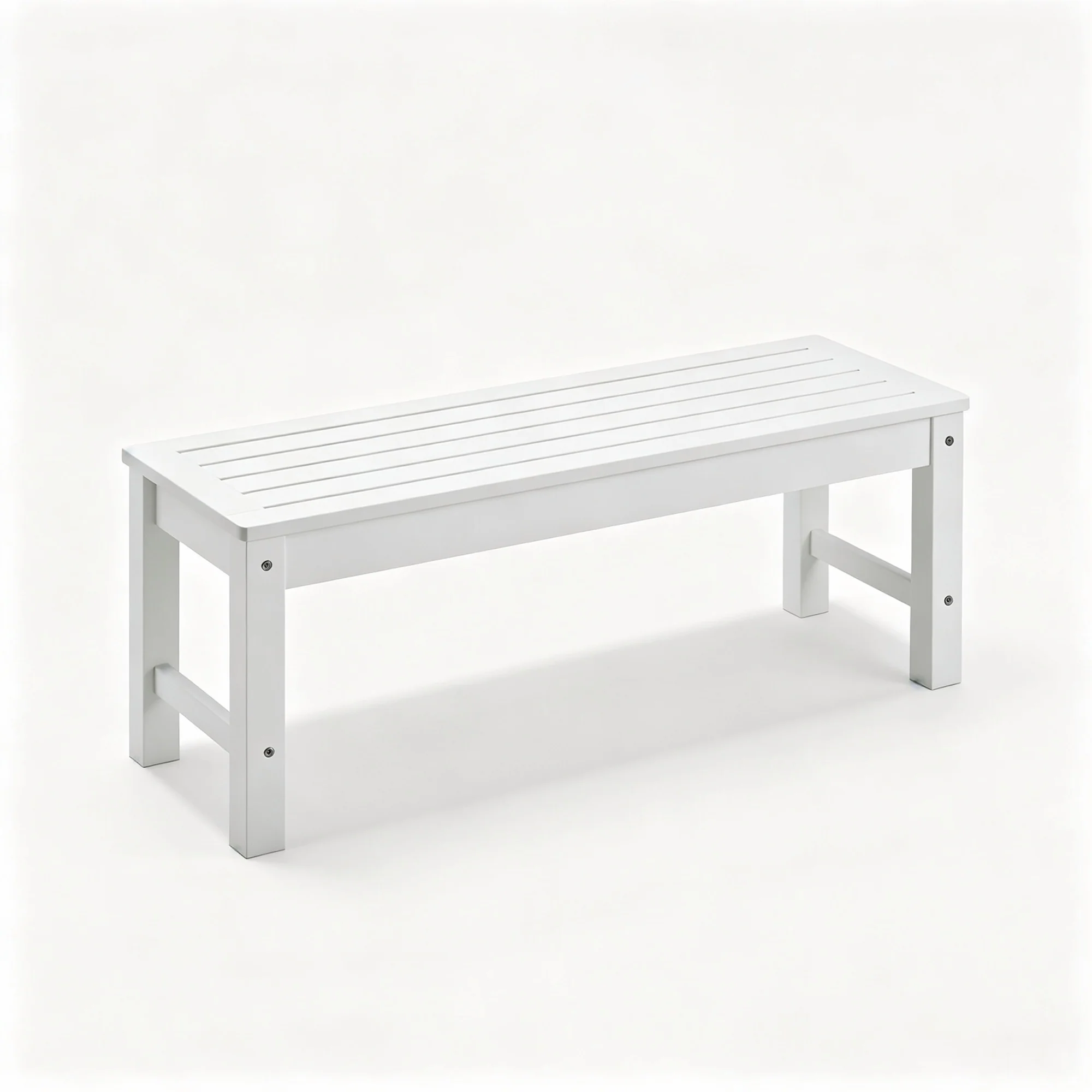 47" Backless HIPS Outdoor Bench for 2-Person, White All-Weather Garden Benches , 700 Lbs Weight Capacity, Poly Lumber Patio Furniture Bench for Porch, Park and Entryway
