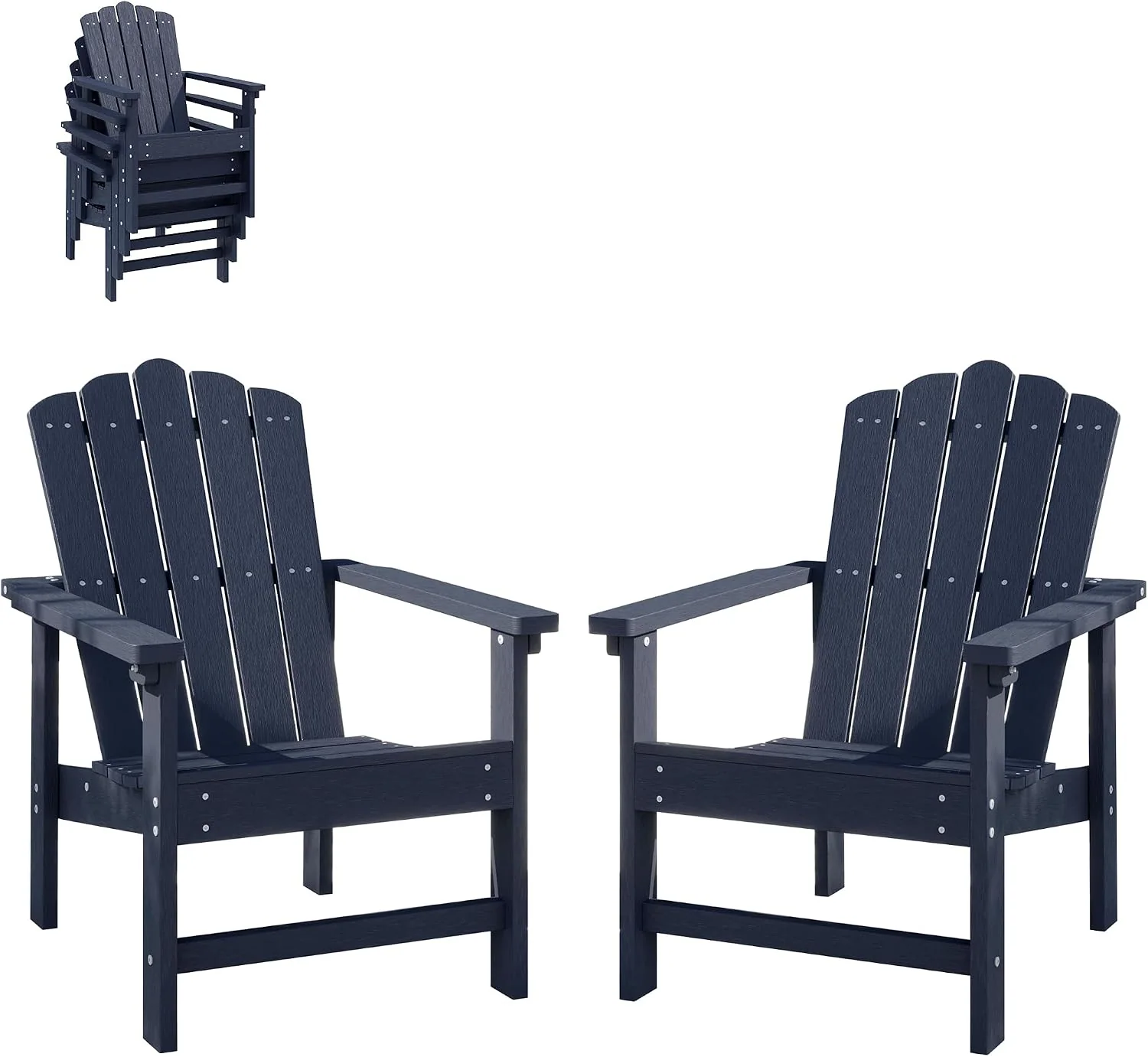 HDPE Stackable Adirondack Chairs Set of 2, Blue Durable, All-Weather Patio Seating with Wood Texture, Low Maintenance Poly Lumber Chairs for Porch, Deck, Garden, Fire Pit