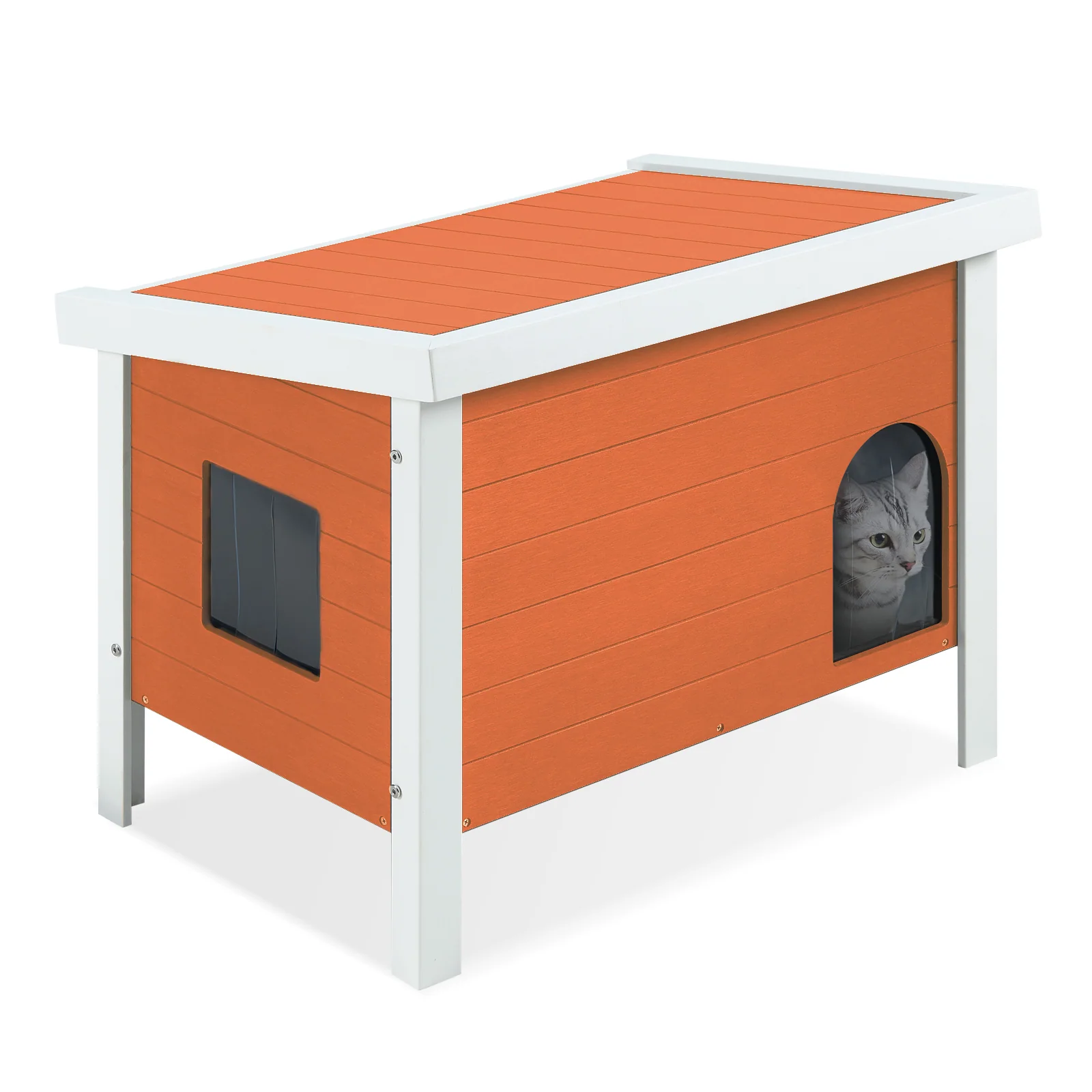 Outdoor Cat House Weatherproof, HDPE Cat Houses (Orange, Extra Large) Hinged Roof, Insulated, Elevated Floor, Spacious Escape Door, Easy Assembly, Moisture & Odor Resistant