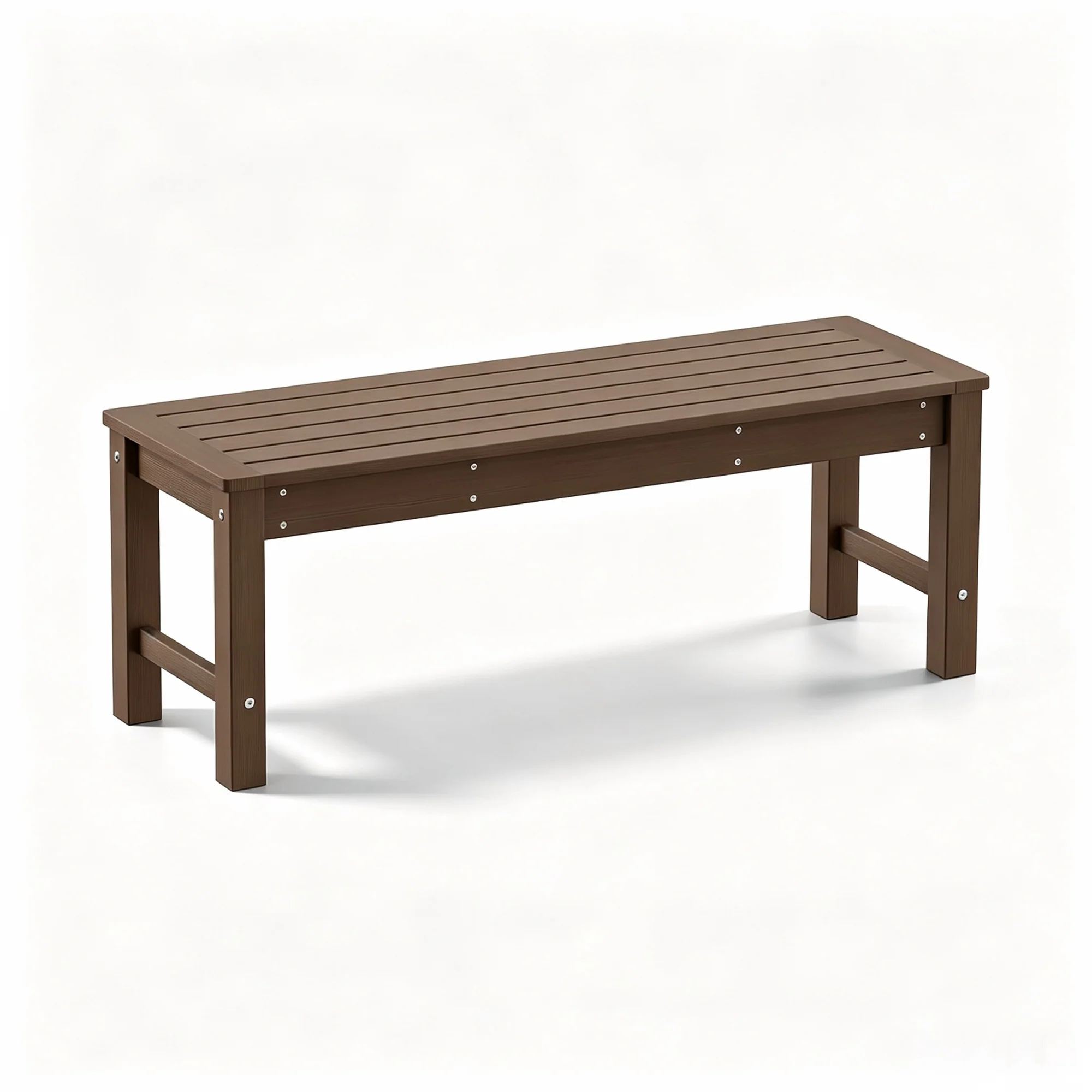 HDPE Outdoor Bench, 2-Person Backless Garden Bench, Brown Low Maintenance Patio Furniture, Weatherproof & Fade-Resistant Bench for Yard, Balcony, and Porch