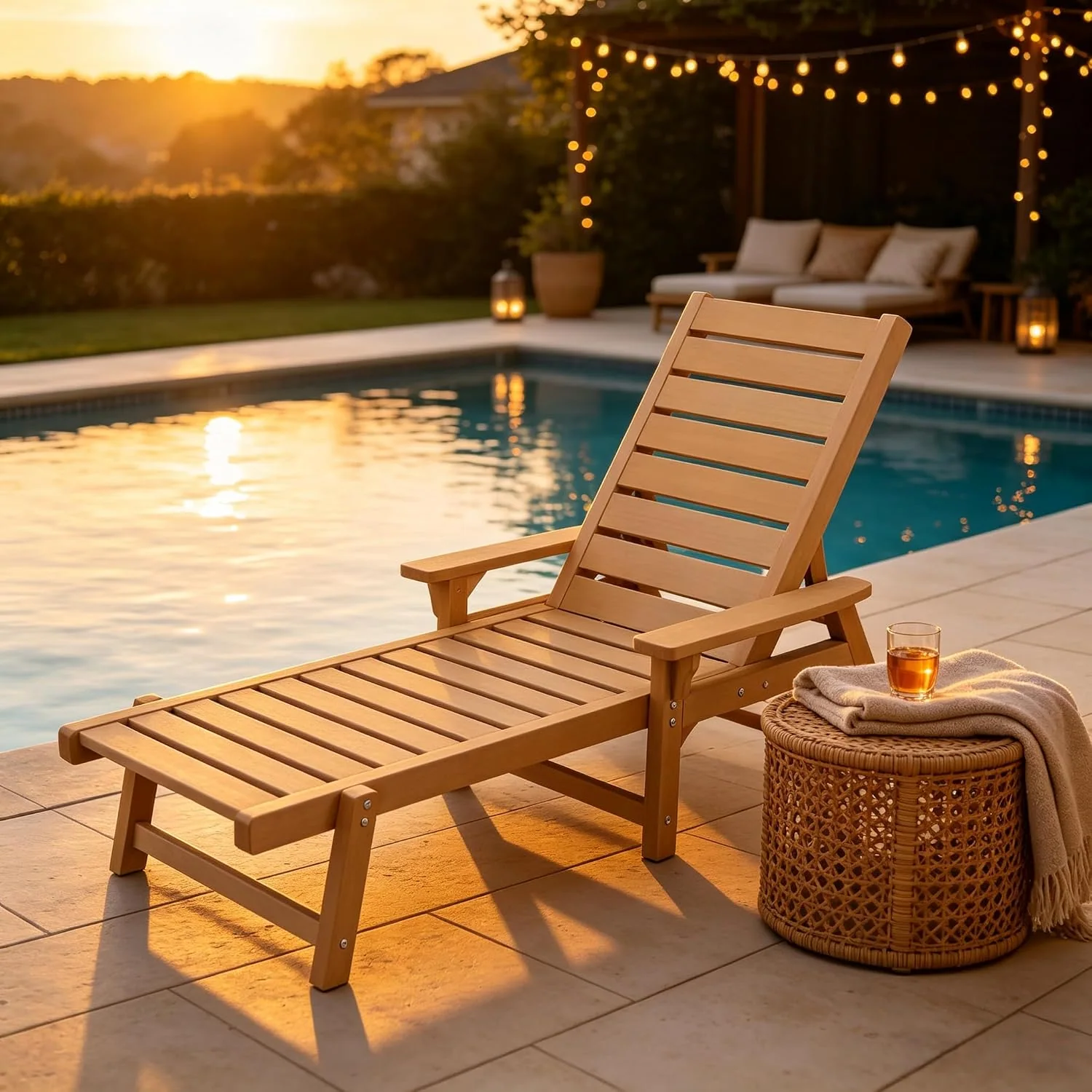 Chaise Lounges, Lounge Chairs with Adjustable Backrest, Supports Up to 350 lbs, All Weather Recliner Poly Lumber Lounges Bed for Poolside, Patio, Porch (Teak)