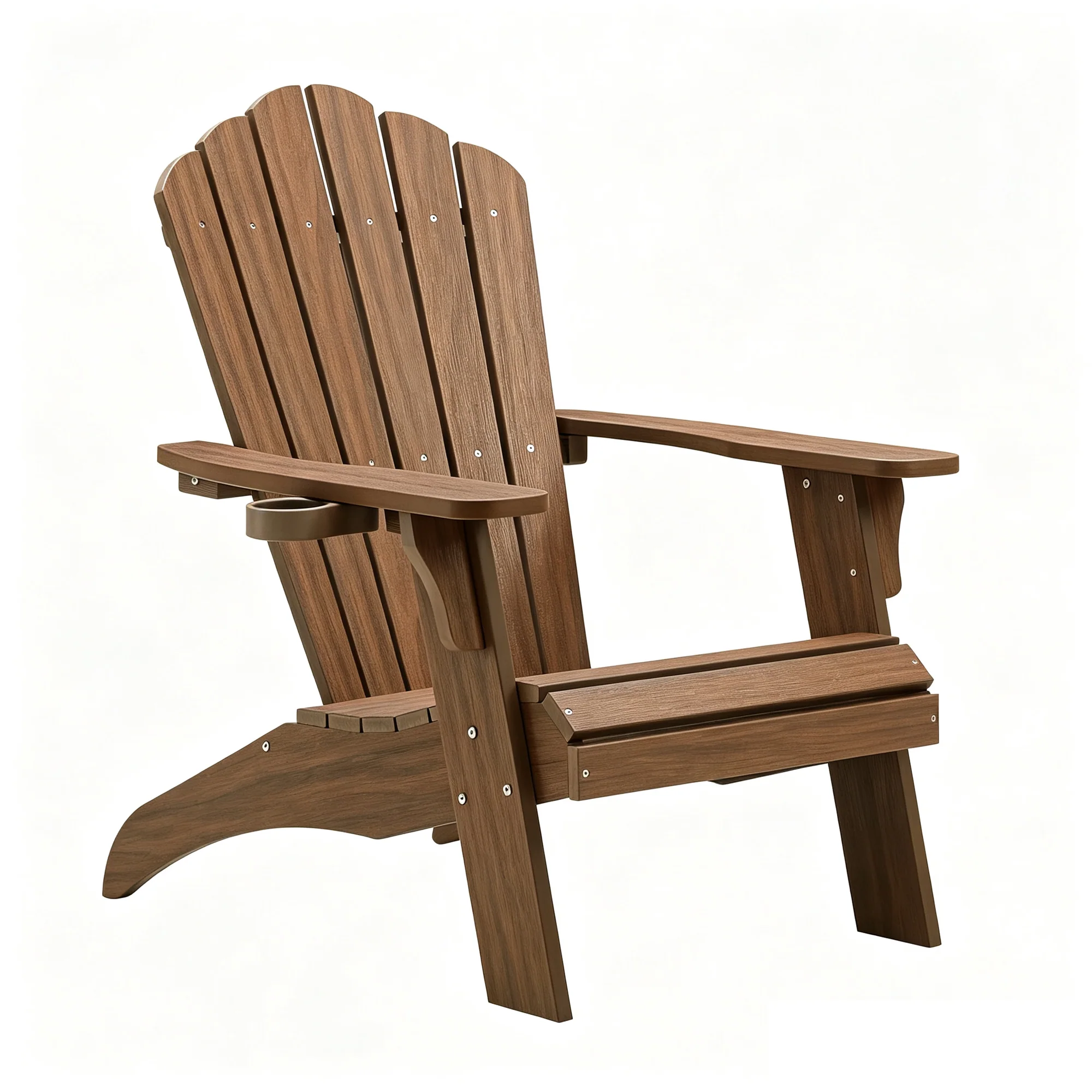 Oversized Adirondack Chairs with Cup Holder, Brown Poly Lumber Patio Chairs,350Lbs Support, All Weather Patio Chairs for Fire Pit Deck Backyard Patio Outdoor Garden